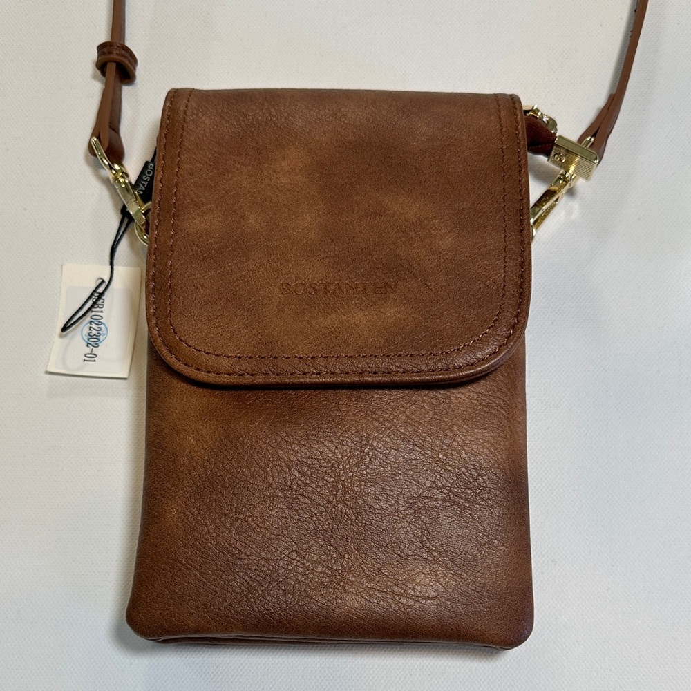 Bostanten Brown Vegan Leather Crossbody Phone Bag NWT OS